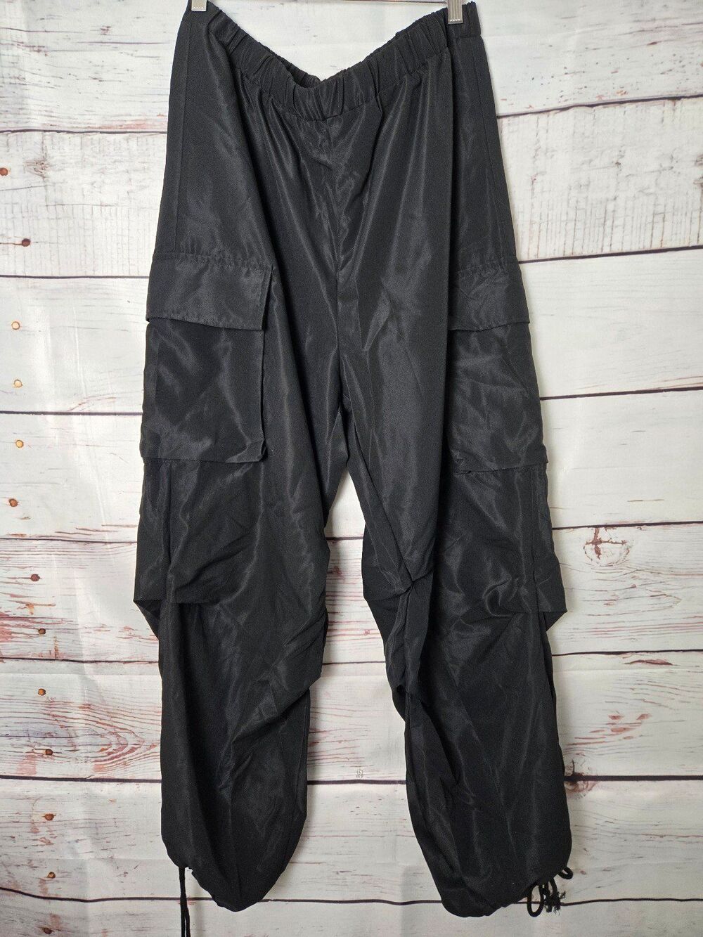 Shein Womens Cargo Pants Size 3X Black Parachute Track Joggers Gorpcore Baggy